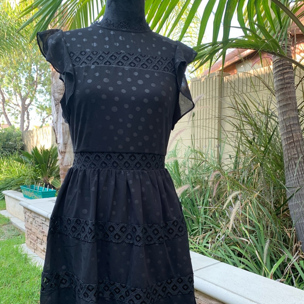 NWT- Black Ruffle Polka Dot Lace Dress